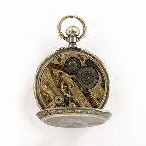 Orologio da tasca anonimo di produzione svizzera cassa in argento, inciso, movimento scappamento a cilindro, quadrante in smalto, 1880  - Asta Orologi da Tasca - Associazione Nazionale - Case d'Asta italiane