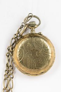 Orologio da tasca Sistema Roskopf, cassa in ottone dorato, quadrante rovinato, catena in argento  - Asta Orologi da Tasca - Associazione Nazionale - Case d'Asta italiane