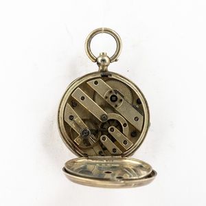 Orologio da taschino, cassa in argento, movimento con scappamento a cilindro, 1880 circa, carica a chiavetta, quadrante in smalto bianco  - Asta Orologi da Tasca - Associazione Nazionale - Case d'Asta italiane