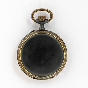 Orologio da tasca Regulator francese del 1890 circa, cassa in acciaio brunito, quadrante in smalto con cartuche (felature), dotato di cassa di protezione  - Asta Orologi da Tasca - Associazione Nazionale - Case d'Asta italiane