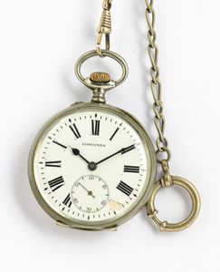 Orologio da taschino, Longines per le ferrovie, circa del 1930/1940, cassa in metallo<BR>  - Asta Orologi da Tasca - Associazione Nazionale - Case d'Asta italiane