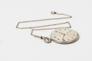 Orologio da tasca Cartier in platino con diamanti, movimento N 70.806, anni '30-40, bustina originale, catena originale, cassa 86.359  - Asta Orologi da Tasca - Associazione Nazionale - Case d'Asta italiane