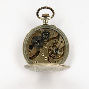 Orologio da tasca crono quadrante 24 ore, cassa in argentan, 1920-1930, quadrante in smalto bianco, scappamento ad ancora  - Asta Orologi da Tasca - Associazione Nazionale - Case d'Asta italiane