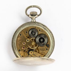 Longines Grand Prix, orologio da tasca del 1900-1910, cassa in argento savonette , movimento con scappamento ad ancora, quadrante in smalto bianco, da revisionare  - Asta Orologi da Tasca - Associazione Nazionale - Case d'Asta italiane