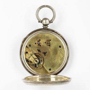 Orologio inglese del tipo chrono stop, degli anni 1860-1870 circa, cassa in argento con punzoni di Chester, movimento con scappamento ad ancora  - Asta Orologi da Tasca - Associazione Nazionale - Case d'Asta italiane