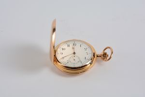 Le Coultre et Co orologio da tasca ripetizione minuti e cronografo del 1900 circa. <BR>Cassa 4 corpi in oro rosa 18kt, tipo savonette, attivazione della ripetizione a slitta, a pulsante per il crono. <BR>Quadrante in smalto bianco. <BR>Movimento Le Coultre a ponti separati, spirale Breguet, scappamento ad ancora. <BR>Suoneria a due martelli  su due gong.  - Asta Orologi da Tasca - Associazione Nazionale - Case d'Asta italiane