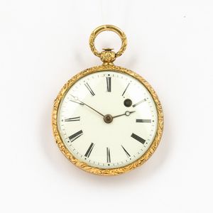 Orologio da tasca svizzero in oro, Verga, met 800 Svizzera, Archinad Bovy  Geneve, retro della cassa sbalzato e inciso con tracce di smalti, in oro 18 kt  - Asta Orologi da Tasca - Associazione Nazionale - Case d'Asta italiane