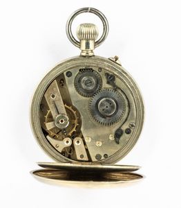 Orologio da tasca di produzione Svizzera del 1890 circa, cassa in metallo, quadrante in metallo smaltato ed inciso con calendario completo e fasi lunari  - Asta Orologi da Tasca - Associazione Nazionale - Case d'Asta italiane