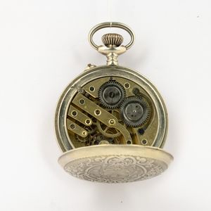 Orologio da tasca con cassa savonet in metallo calendario completo fasi lunari, movimento con scappamento ad ancora, quadrante con smalto bianco  - Asta Orologi da Tasca - Associazione Nazionale - Case d'Asta italiane