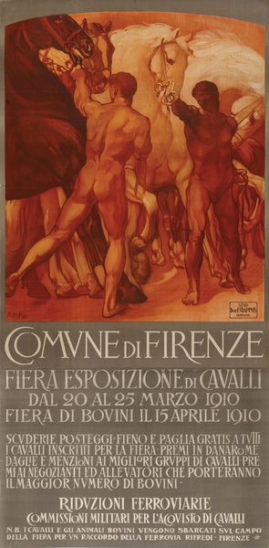 Adolfo De Karolis : Fiera Esposizione Cavalli - Firenze 1910  - Asta Manifesti d'Epoca - Associazione Nazionale - Case d'Asta italiane