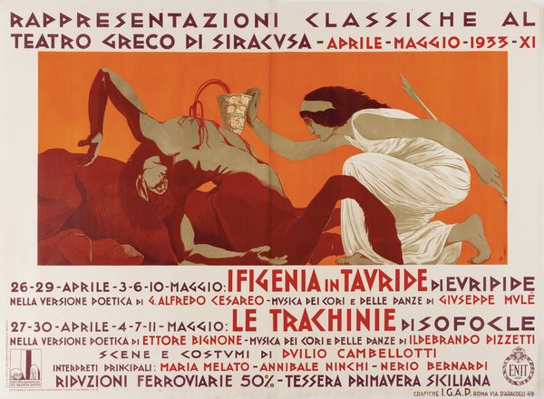 DUILIO CAMBELLOTTI : Rappresentazioni Classiche - Teatro Greco di Siracusa 1933- ENIT.  - Asta Manifesti d'Epoca - Associazione Nazionale - Case d'Asta italiane