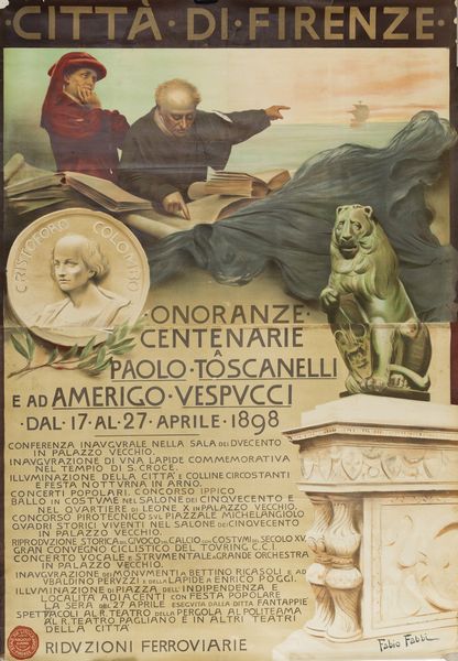 Fabio Fabbi : Onoranze Centenarie a Paolo Toscanelli 1898 - Citt di Firenze  - Asta Manifesti d'Epoca - Associazione Nazionale - Case d'Asta italiane