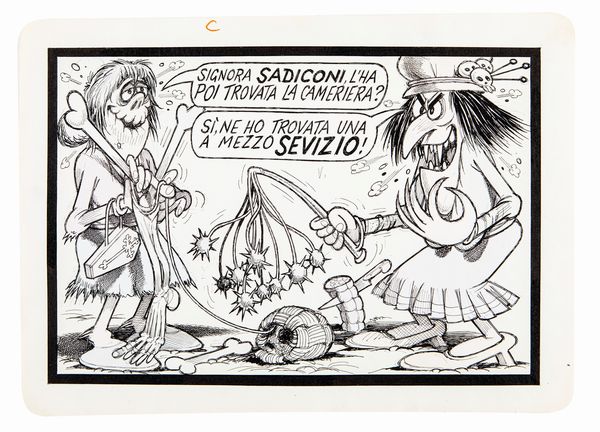 Benito Jacovitti : La cameriera  - Asta Fumetti: Tavole e Illustrazioni Originali - Associazione Nazionale - Case d'Asta italiane