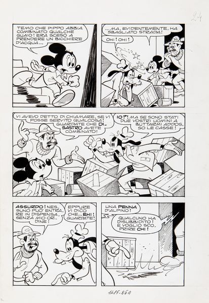 Giovan Battista Carpi : Topolino e lo stendardo perduto  - Asta Fumetti: Tavole e Illustrazioni Originali - Associazione Nazionale - Case d'Asta italiane