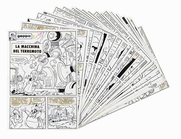 Sandro Dossi : Geppo - La macchina del terremoto  - Asta Fumetti: Tavole e Illustrazioni Originali - Associazione Nazionale - Case d'Asta italiane