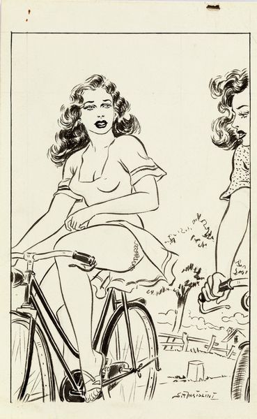 Sandro Angiolini : Amiche in bicicletta  - Asta Fumetti: Tavole e Illustrazioni Originali - Associazione Nazionale - Case d'Asta italiane