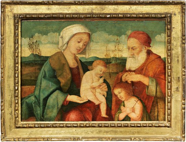 Marco Bello (attr. a) : Madonna con il Bambino, San Giovannino e San Zaccaria  - Asta Dipinti e Sculture del XIX e XX secolo - Associazione Nazionale - Case d'Asta italiane