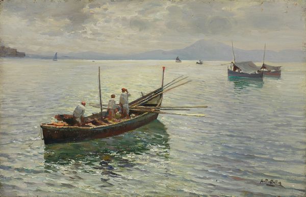 Attilio Pratella : Barca con pescatori a Mergellina  - Asta Dipinti e Sculture del XIX e XX secolo - Associazione Nazionale - Case d'Asta italiane