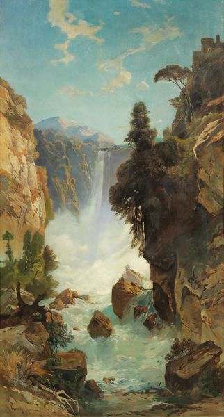 Herman David Salomon Corrodi : Paesaggio con cascata (Veduta ideale di Tivoli)  - Asta Dipinti e Sculture del XIX e XX secolo - Associazione Nazionale - Case d'Asta italiane