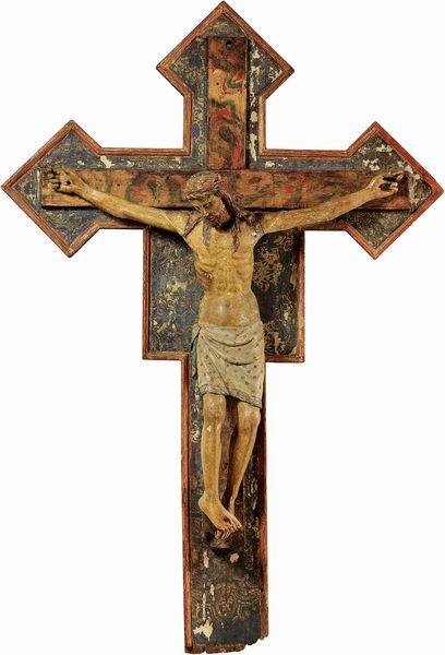 Scuola Italia centrale fine XV - inizio XVI secolo : Crocifissione (Cristo doloroso)  - Asta Importanti Arredi, Sculture e Dipinti Antichi - Associazione Nazionale - Case d'Asta italiane