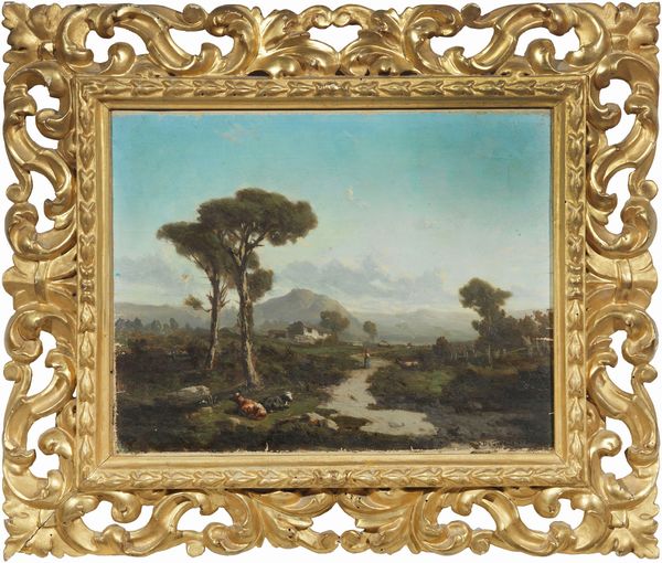 Serafino De Tivoli (attr. a) : Paesaggio con armenti  - Asta Importanti Arredi, Sculture e Dipinti Antichi - Associazione Nazionale - Case d'Asta italiane