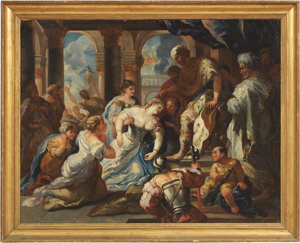 Luca Giordano (studio di) : Ester e Assuero  - Asta Importanti Arredi, Sculture e Dipinti Antichi - Associazione Nazionale - Case d'Asta italiane