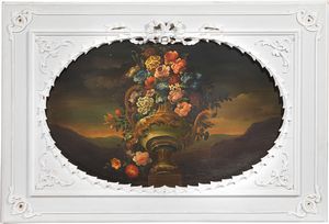 Scuola napoletana inizio XIX secolo - Tre dipinti raffiguranti Natura morta con fiori