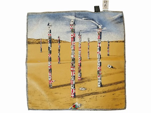 Fornasetti, Citt di carte piccolo foulard in seta  - Asta Vintagemania - Associazione Nazionale - Case d'Asta italiane