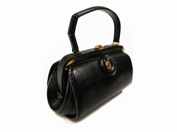 Borsa bauletto a mano in lucertola nera  - Asta Vintagemania - Associazione Nazionale - Case d'Asta italiane