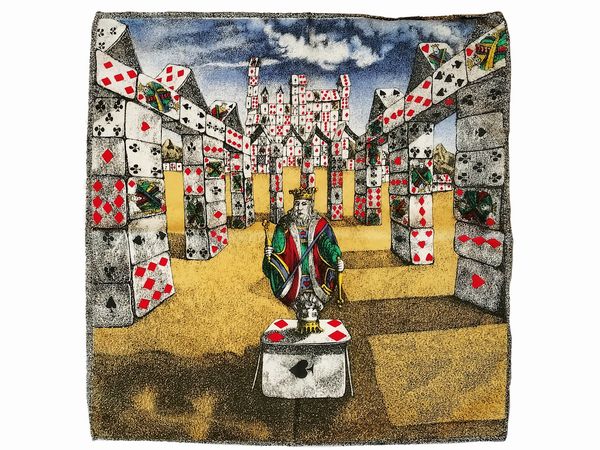 Fornasetti, Citt di carte piccolo foulard in seta  - Asta Vintagemania - Associazione Nazionale - Case d'Asta italiane