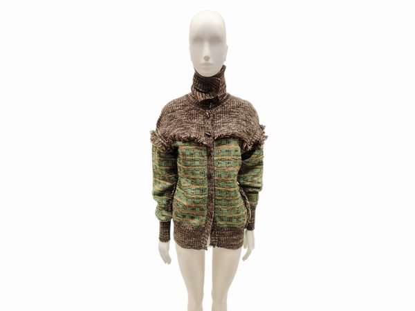 Saint Laurent Rive Gauche, Cardigan in maglia sale e pepe marrone e verde  - Asta Vintagemania - Associazione Nazionale - Case d'Asta italiane