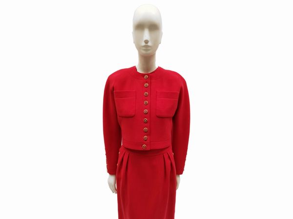 Chanel, Tailleur in tessuto di lana rosso  - Asta Vintagemania - Associazione Nazionale - Case d'Asta italiane