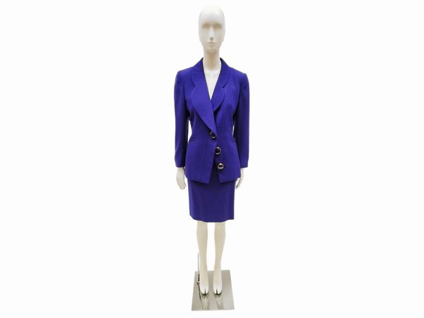 Christian Dior, Tailleur in tessuto di lana bluette  - Asta Vintagemania - Associazione Nazionale - Case d'Asta italiane