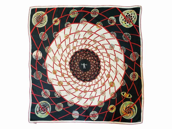 Hermes,  Les feux de l'espace, Foulard in seta, Micheal Duchene  - Asta Vintagemania - Associazione Nazionale - Case d'Asta italiane