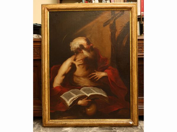 Scuola genovese del XVII secolo : San Girolamo  - Asta L'arte di arredare - Associazione Nazionale - Case d'Asta italiane