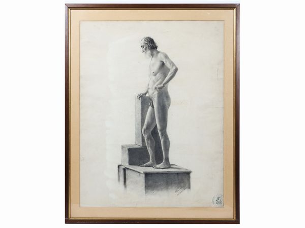 Silvio Zocchi : Nudo maschile accademico 1882  - Asta L'arte di arredare - Associazione Nazionale - Case d'Asta italiane