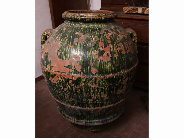 Grande orcio in terracotta invetriata a colaggio  - Asta L'arte di arredare - Associazione Nazionale - Case d'Asta italiane