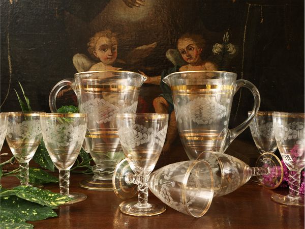 Set da aperitivo d'epoca in vetro soffiato lumeggiato in oro  - Asta L'arte di arredare - Associazione Nazionale - Case d'Asta italiane