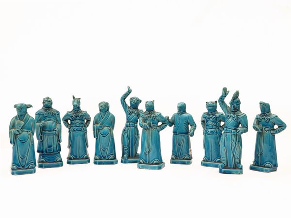 Serie di dieci figure orientali in ceramica turchese  - Asta L'arte di arredare - Associazione Nazionale - Case d'Asta italiane