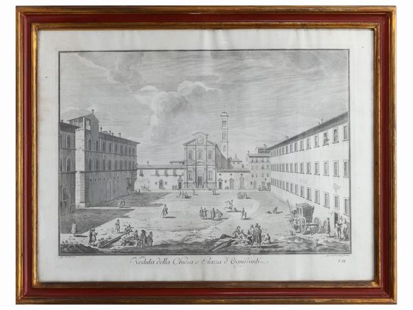 Veduta della Chiesa e Piazza d'Ognissanti, da Giuseppe Zocchi  - Asta L'arte di arredare - Associazione Nazionale - Case d'Asta italiane