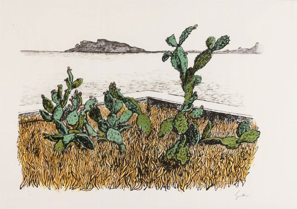 Renato Guttuso : Cactus  - Asta Collezione Profenna - Associazione Nazionale - Case d'Asta italiane