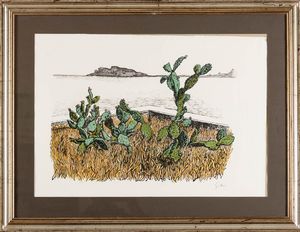 Renato Guttuso : Cactus  - Asta Collezione Profenna - Associazione Nazionale - Case d'Asta italiane