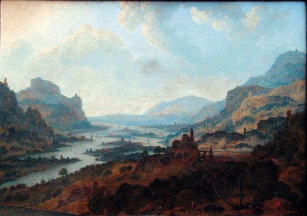 Jan Griffier : Paesaggio collinare con fiume  - Asta Dipinti Antichi - Associazione Nazionale - Case d'Asta italiane