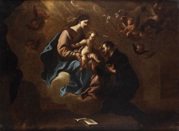 Scuola genovese del XVIII secolo Madonna con Bambino e S. Antonio da Padova  - Asta Dipinti Antichi - Associazione Nazionale - Case d'Asta italiane