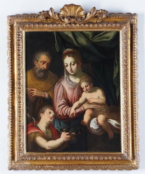 Prospero Fontana, Ambito di : Sacra Famiglia con San Giovannino  - Asta Dipinti Antichi - Associazione Nazionale - Case d'Asta italiane