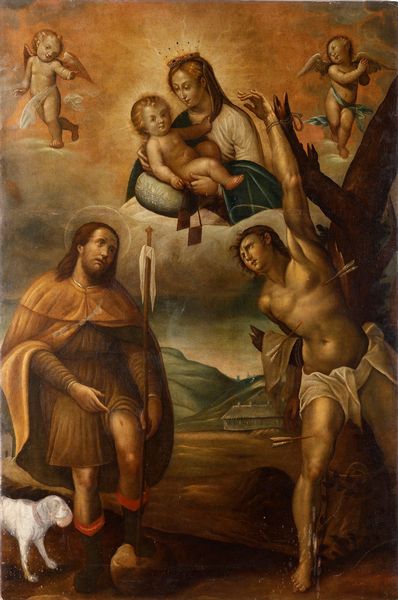 Guglielmo Caccia detto il Moncalvo, nei modi di : Madonna con Bambino, S. Rocco e S. Sebastiano  - Asta Dipinti Antichi - Associazione Nazionale - Case d'Asta italiane