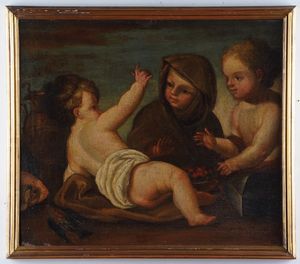 Scuola del XVIII secolo Putti che giocano con natura morta  - Asta Dipinti Antichi - Associazione Nazionale - Case d'Asta italiane