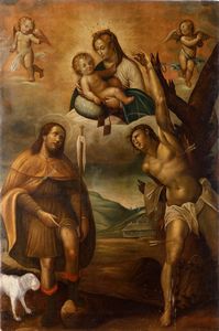 Guglielmo Caccia detto il Moncalvo, nei modi di : Madonna con Bambino, S. Rocco e S. Sebastiano  - Asta Dipinti Antichi - Associazione Nazionale - Case d'Asta italiane