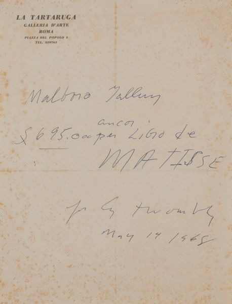 Cy Twombly : Per Cy Twombly  May 14 1968  - Asta Arte Moderna e Contemporanea - Associazione Nazionale - Case d'Asta italiane