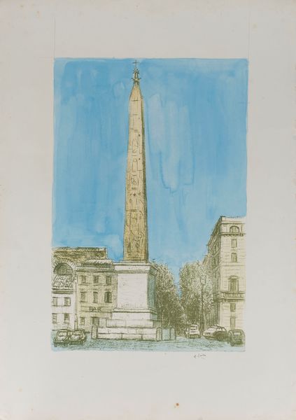 Alberto Ziveri : Piazza con obelisco  - Asta Arte Moderna e Contemporanea - Associazione Nazionale - Case d'Asta italiane